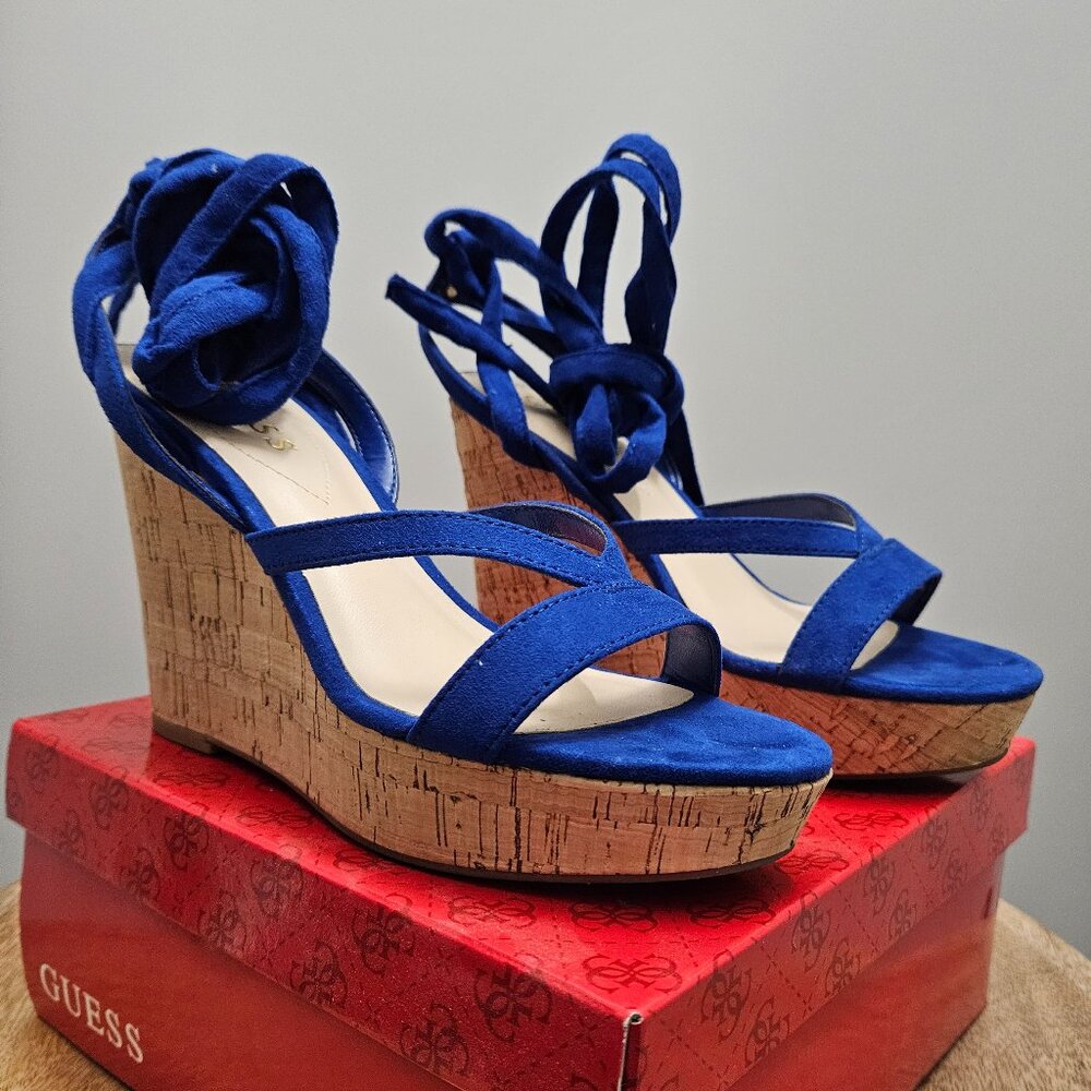 Guess Strappy Blue Tie Sandals, Sz 6.5 - NIB